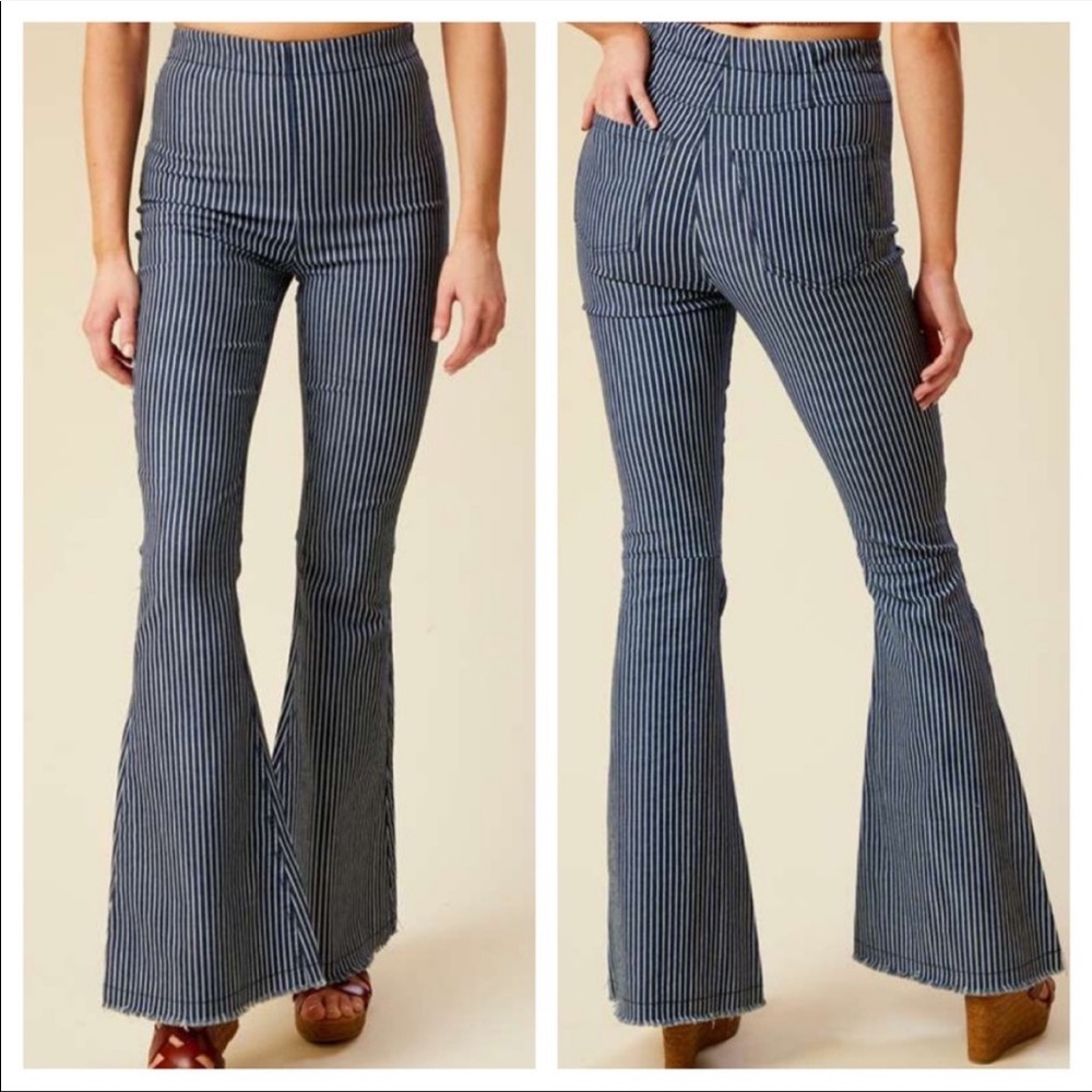Altar’d State Livingston Flare pants - Navy and White Stripe - Medium